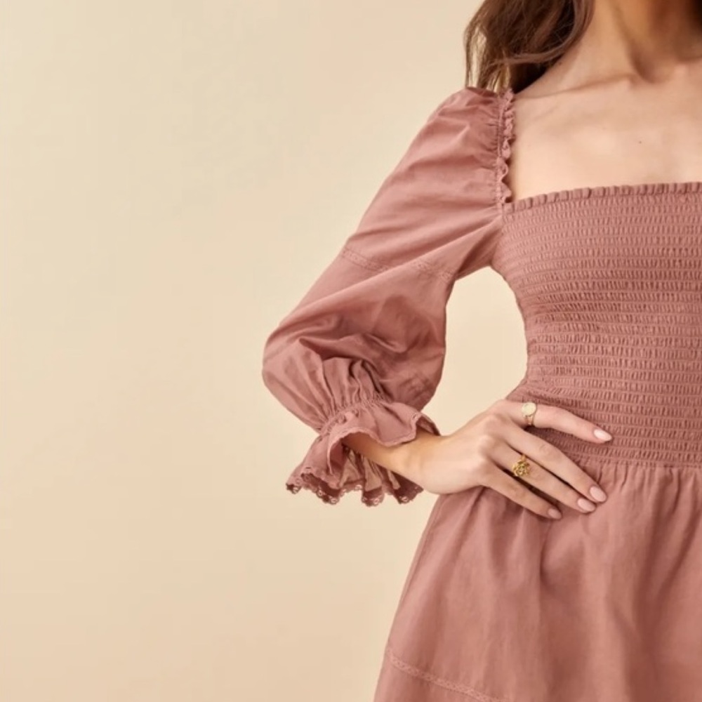 ❌SOLD❌ Reformation Dunes (Praline) Smocked Mini Dress Sz 12 - Picture 6 of 14